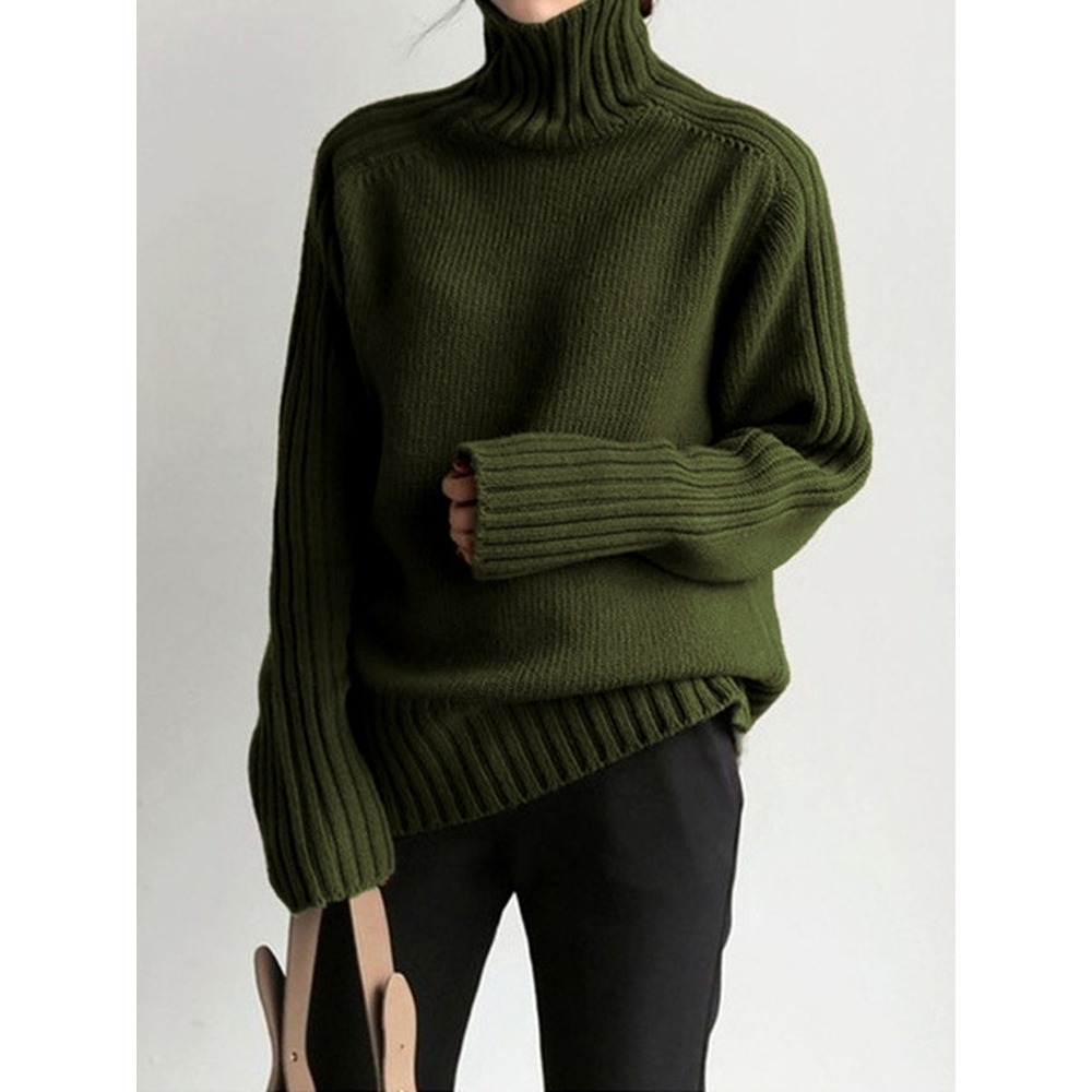 Commense‎ Solid High Neck Knit Sweater ArmyGreen … - image 1